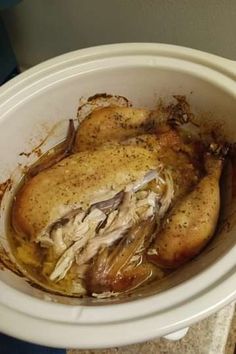 the chicken is cooked and ready to be put in the crock pot for cooking