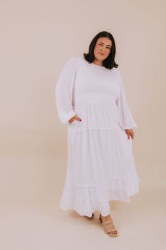 Look positively heavenly in PLUS SIZE - The White: Monica! This LDS temple dress is divine, featuring a maxi length skirt with long sleeves and charming ruffle details. A comfortable elastic waistband ensures a secure fit so you can glide around like an angel. Get to floatin'! Details White dress Maxi-length Long sleeves Fully lined Pockets! High rounded neck Keyhole button closure Double elastic waistband LDS temple dress Sizing Approximate measurements: SIZE LENGTH BUST WAIST* 1XL 58" 46" 35" Lds Temple Dress, Temple Dress, Lds Temple, Lds Temples, Dress Maxi, White Maxi Dresses, An Angel, The White, Temple