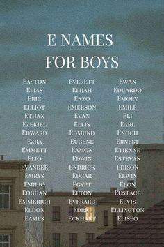 a poster with names for boys on the side of a building in front of a cloudy sky