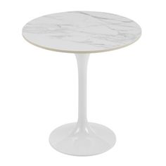 a white table with a marble top on an isolated pedestal, viewed from the front