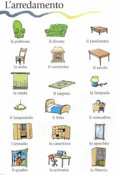 a poster with different types of furniture and words in spanish on the front cover of a book