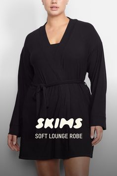 Perfect for lounging and layering over sleepwear, the Soft Lounge Robe is composed of super-soft modal ribbed fabric that drapes effortlessly in all the right places. This short robe features an adjustable self-tie belt and functional side pocket at inseam. | SKIMS Robe | Black | XS | Soft Lounge V-neck Robe With Tie Waist For Loungewear, Spring Lounging Wrap Sleepwear, Fall Loungewear Robe With Open Front, Fall Loungewear Open Front Robe, Soft Fitted Sleepwear For Lounging, Wrap Sleepwear With Tie Waist For Loungewear, Tie Waist Wrap Sleepwear For Loungewear, Fitted Solid Sleepwear For Lounging, Tie Waist Wrap Sleepwear