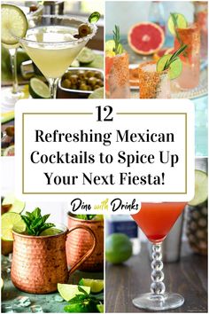 Collage of 4 mexican cocktails. Taco Night Drinks, Taco Night Cocktails, Mexican Brunch Drinks, Mexican Inspired Dinner Party, Mexican Night Dinner Party, Mexican Mixed Drinks, Mexican Party Drinks, Mexican Snacks Party, Mexican Drinks Alcohol