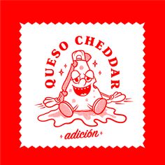 an image of a red and white sign with the words guess cheddar addition