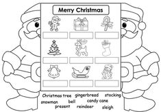 christmas worksheet for kids with pictures and words to color on the page, which includes