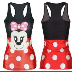 Minnie Mouse Racerback Tank Top One Size Fits Most Playful Fitted Black Tops, Playful Black Fitted Tops, Black Casual Minnie Mouse Top, Casual Black Minnie Mouse Top, Knitting Summer, Mickey Mouse Print, Tank Top For Women, Mouse Print, Print Tank Top