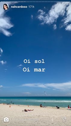 a beach with people laying on it and the words o soli mair written in spanish