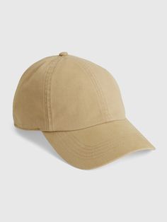 Smooth, sturdy twill weave.  Stitching at curved brim.  Allover subtle washed out detailing. Solid Cotton Everyday Hat, Cotton Hat For Everyday Wear, Everyday Solid Cotton Hat, Classic Cotton Khaki Baseball Cap, Khaki Cotton Baseball Cap, Khaki Cotton Hat With Curved Brim, Khaki Cotton Baseball Cap With Curved Bill, Everyday Cotton Six-panel Hat, Beige Adjustable Cotton Baseball Cap