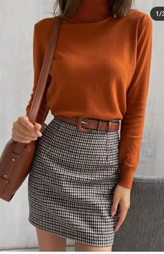 Fashion Keywords, Brown Belt, Polo Neck, Sporty Chic, Plaid Skirt, Work Outfits Women, Business Casual Outfits, Fashion 2020