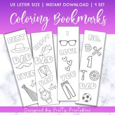 coloring bookmarks for fathers day with the text, us letter size instant printable 1 set