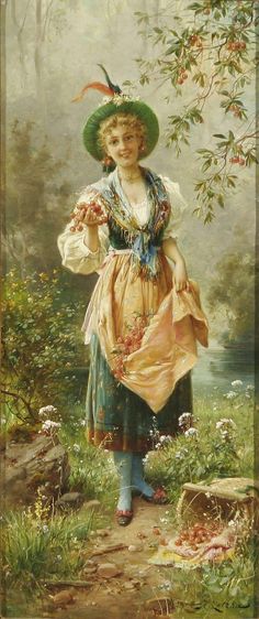 Girl in Native Dress Hans Zatzka Paintings Romantic, Native Dress, Portrait Photos, Needlework Embroidery, Foto Art