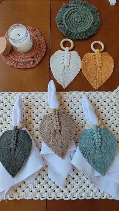 four pieces of handmade items on a table