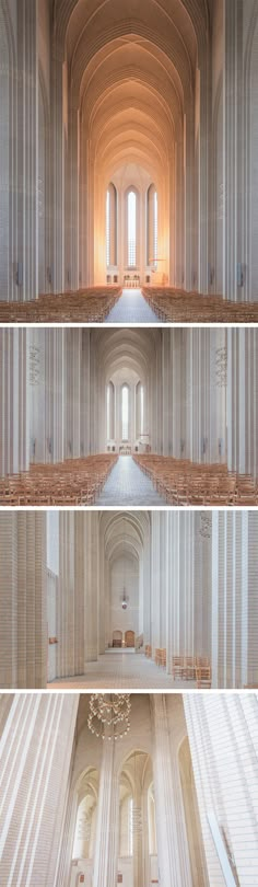 the inside of a church with rows of pews