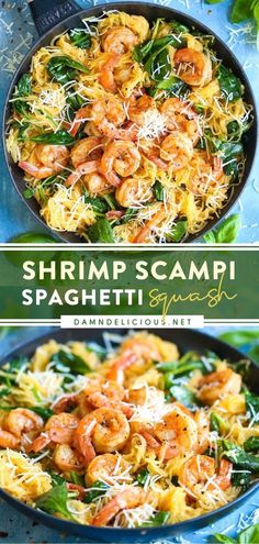 SHRIMP SCAMPI SPAGHETTI SQUASH Shrimp Scampi With Spaghetti Squash, Shrimp Scampi Easy, Shrimp Scampi With Spaghetti, Shrimp Scampi Spaghetti, Scampi Shrimp, Spaghetti Squash Shrimp, Healthy Squash Recipes, Spaghetti Squash Recipes Healthy, Spaghetti Squash Recipes Easy