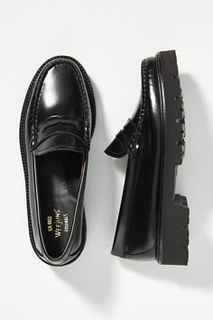 * Leather upper, insole* Rubber outsole* Slip-on * Imported Loafer Aesthetic, Clarks Wallabees Outfit, Black Loafers Women's, Lug Loafers, Bass Loafers, Cute Loafers, Loafers For Women Outfit, Tzniut Fashion, Bass Weejuns