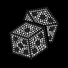 a black and white image of a dice with dots on it's side, in the shape of a tie