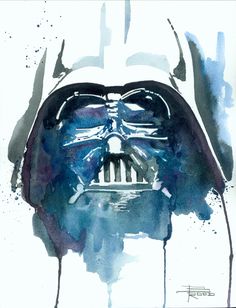 a watercolor painting of a darth vader helmet