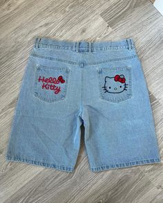 Hello Kitty Denim Shorts — My Comfy Pant Cheap Hello Kitty Graphic Tee, Affordable Hello Kitty Graphic Tee, Hello Kittty Pants, Cheap Cute Hello Kitty Pants, Affordable Trendy Hello Kitty T-shirt, Cheap Y2k Hello Kitty Tops, Hello Kitty Rhinestone Pants, Trendy Outfit Inspo, Comfy Blouse