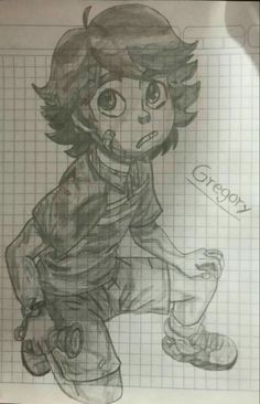 a pencil drawing of a boy with his hand on his hip and the words crayon