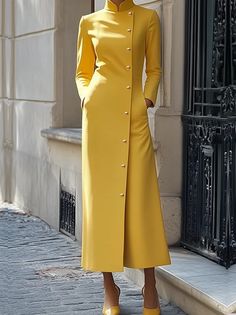 Regular Fit Plain Elegant V neck Short Sleeve Maxi Dress With No Belt | stylewe Elegant Maxi Dress, Dress 2024, Solid Color Dress, Maxi Dress Evening, Lemon Blueberry, Dress Shirts For Women, Women Maxi, Long Sleeve Maxi, Collar Dress