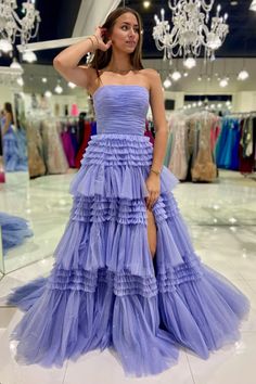 Ballkleid A-Linie trägerlos Tüll lang mit gestuften Rüschen Customized Dress, Tiered Prom Dress, Tulle Long Prom Dress, Tulle Neckline, Ruffle Prom Dress, Off Shoulder Evening Dress, Strapless Prom Dress, Strapless Prom Dresses, Lace Homecoming Dresses