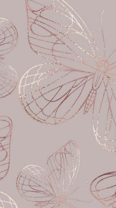 a pink and gold butterfly wallpaper pattern on a light purple background with white lines