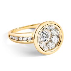 This 14k yellow ring with a parabolic setting which holds nine oval white diamonds around a 5mm brilliant cut white diamond. The parabolic setting is flanked by twelve 2mm channel set brilliant cut white diamonds. This ring won the 2013 COUTURE® design awards for best in bridal. This prestigious competition is comprised of elite designers from around the world. This ring will be sized to fit. Heather WorkbenchHeather is full of creative ideas and is always looking for new ways to help customers Yellow Ring, Couture Design, Diamond Signet Ring, Vs1 Diamond, Yellow Rings, Round Diamond Ring, Daily Jewelry, Unique Ring, Women Ring