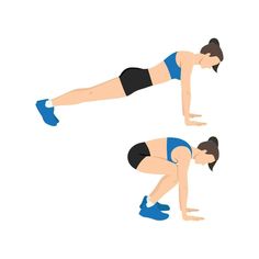 a woman is doing push ups on her legs and knees with one leg in the air