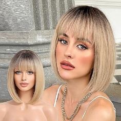 Blonde Short Bob, Blonde Bob With Bangs, Hairstyle Bob, Vacation Birthday, Bob Wig With Bangs, Party Wigs, Bangs For Women, Blonde Short, Wig Party