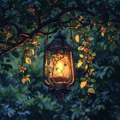 Lantern In Forest, Fantasy Lantern Art, Aesthetic Digital Art Wallpaper, Light Illustration Art, Lantern Digital Art, Lantern Concept Art, Painting Of A Window, Aesthetic Lantern, Nature Art Inspiration