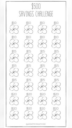 the $ 500 savings challenge is shown in this black and white printable poster, which includes