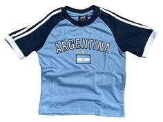 Argentina Football Shirt  Premium Quality  100% cotton Casual Relaxed Fit Tops With Three Stripes, Sporty Cotton Shirt For Spring, Blue Cotton T-shirt With Three Stripes, Cotton T-shirt With Three Stripes, Blue Cotton Tops With Three Stripes, Blue Cotton Tops With Front Print, Cotton Graphic Tee With Three Stripes, Summer Short Sleeve Tops With Three Stripes Branding, Summer Short Sleeve Tops With Three Stripes