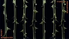 an image of many spikes on the side of a fence that is black and green