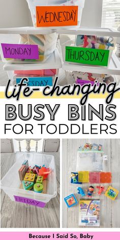 Let’s make morning busy boxes for a toddler! This game-changing idea will have them actually engaged and playing with their toys. prep some morning baskets for each week day