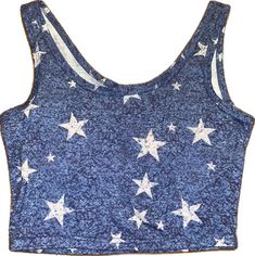 Trendy Blue Star Print Top, Trendy Blue Top With Star Print, Navy Casual Crop Top For Summer, Blue Star Print Summer Tops, Blue Star Print Tops For Summer, Fitted Blue Top With Star Print, Stars Design, White Stars, Crop Tank Top