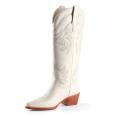 PRICES MAY VARY. iiimmu Cowgirl Boots: Our women's cowboy boots feature an angled heel and 14" shaft adorned with a beautiful stitched pattern in gradient tonal thread. The knee-high cowboy boots are a great way to add a touch of Western flair to your outfit. Cozy Cowgirl Boots: The shaft features a deep scallop for a comfortable, flattering fit and the snip toe is complemented by classic toe bug stitching. These premium boots are not to be missed and will age beautifully over time. Pretty Detai Chunky Tall Boots, Knee High Cowboy Boots, Women Knee High Boots, Boots Fit, Faux Leather Boots, Thick Socks, Leather Cowboy Boots, Cowboy Boots Women, Western Leather