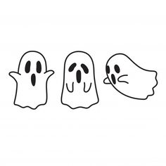 three ghost stickers are shown in black and white