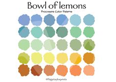 the color scheme for bowl of lemons is shown in shades of blue, green and yellow