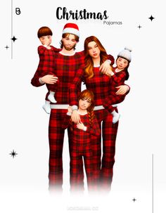 the family is dressed up for christmas in matching pajamas and santa's helper hats