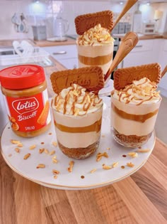 three desserts on a plate with peanut butter