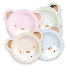 four paper plates with teddy bears on them