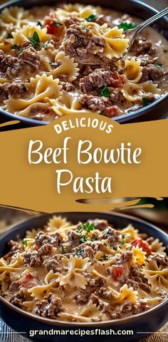 delicious beef bouile pasta in a skillet