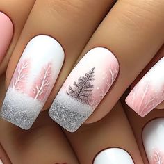 Tamara Margaryan on Instagram: "Inspired by nature's beauty 🍃✨ Exclusive designs and creations from Tamara, powered by AI!" Simple Nail Acrylic Designs, Simple Design Nail Art, Pink Christmas Tree Nails, Real Nails Manicure Ideas, Nail Aesthetic Instagram, Nails Art Winter, Spring Gel Nails Ideas, Christmas Nail Trends, Pink Christmas Nails