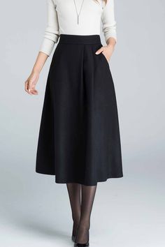 Midi Wool Skirt, Front Zipper Skirt, Long Wool Skirt, Ankara Skirts, Wool Skirt, Line Skirt, Wool Skirts, Fall Fashion Outfits, Classic Outfits