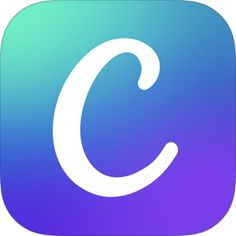 the letter c is white on a purple and blue background