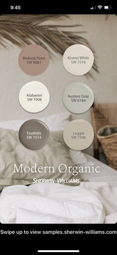 the color scheme for modern organic is shown in shades of brown, beige and white