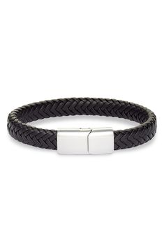 Nordstrom Men's Woven Leather Bracelet | Nordstrom Minimalist Bracelets With Stainless Steel Clasp For Everyday Use, Elegant Braided Bracelet With Stainless Steel Clasp, Modern Everyday Braided Bracelets, Minimalist Bracelets For Everyday Use, Classic Leather Bracelet With Stainless Steel Clasp, Modern Braided Bracelets With Stainless Steel Clasp, Modern Braided Bracelet With Stainless Steel Clasp, Classic Leather Bracelets For Everyday, Minimalist Leather Bracelet With Adjustable Stainless Steel Clasp