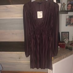 Brand New With Tags Zara Long Sleeve Dress This Is Perfect For Weddings Or Special Occasions Length Is Above Knee For 5’4” Height Love The Dark Purple Color And The Style Small Size 100% Polyester Elegant Purple Pleated Dress, Elegant Purple Pleated Mini Dress, Purple Pleated Mini Dress, Purple Pleated Dress For Date Night, Elegant Purple Zara Mini Dress, Zara Pleated Midi Dress For Fall, Zara Pleated V-neck Dress, Zara Evening Pleated Dresses, Purple V-neck Dinner Dress