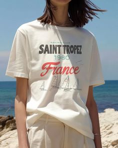 Sun, sea, and Summers In France. 🌞🌊🇫🇷 #SaintTropezStyle #VintageVibes #SailingClub Etsy Tee Shirts, Saint Tropez France, Cowgirl Graphic, St Tropez France, Nautical Aesthetic, Coastal Summer, San Tropez, Summer Graphic Tee