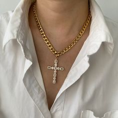 Large Gold Cross Necklace Large Oversized Cross Necklace Chunky Gold Chain Layering Necklace Statement Choker - Etsy Chunky Gold Cross Necklace, Gold Plated Cross Chain Necklace, Gold Cross Pendant Chain Jewelry, Gold-plated Cross Pendant Necklace With Chain, Metal Cross Pendant Chain Necklace, Gold Cuban Link Necklace Metal Gift, Gold Metal Cuban Link Necklace As Gift, Gold Metal Cuban Link Necklace For Gift, Gold Cross Chain Necklace With Clavicle Chain